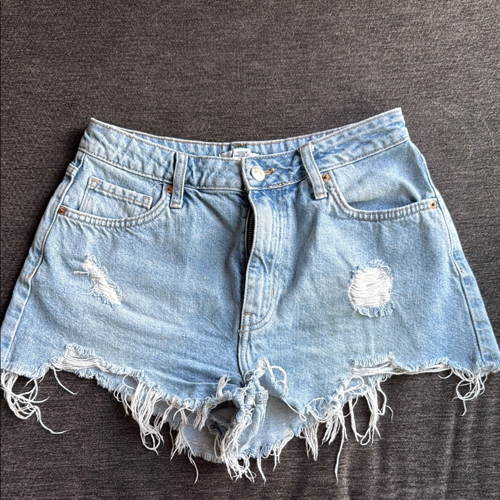 Distressed Light Blue Denim Shorts